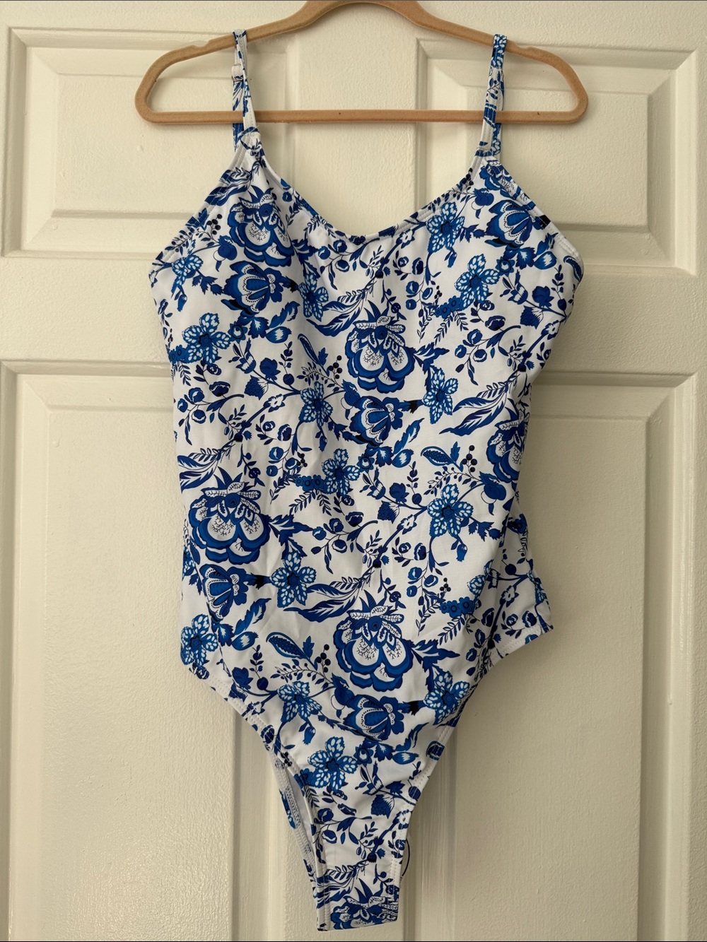 Womens- Blue Floral One-Piece Swimsuit - White & Blue